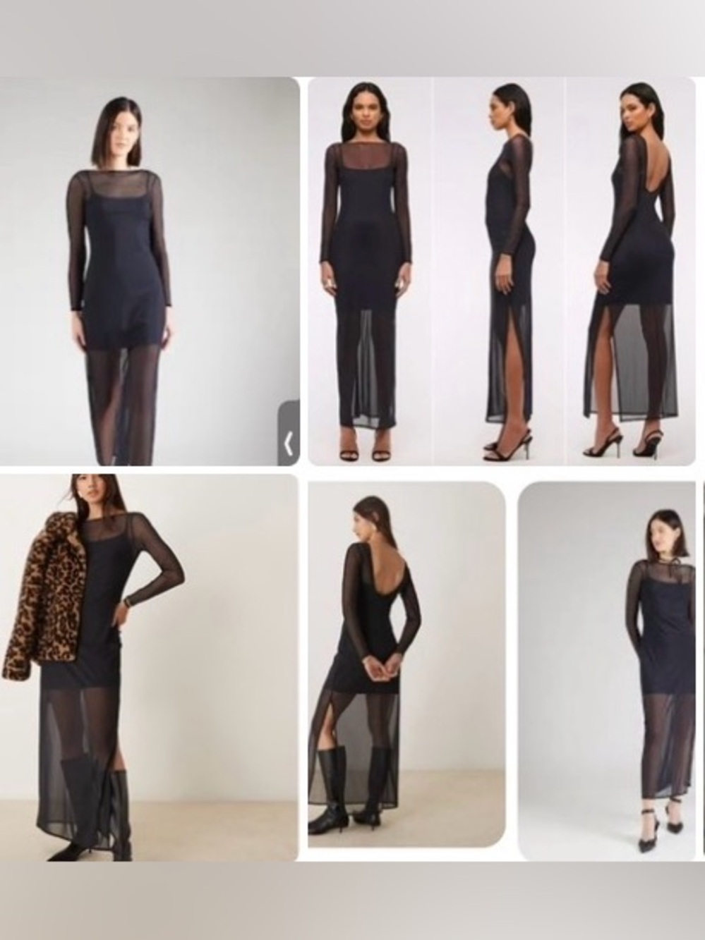 Abercrombie & Fitch long sleeve mesh maxi dress in black with side slit.